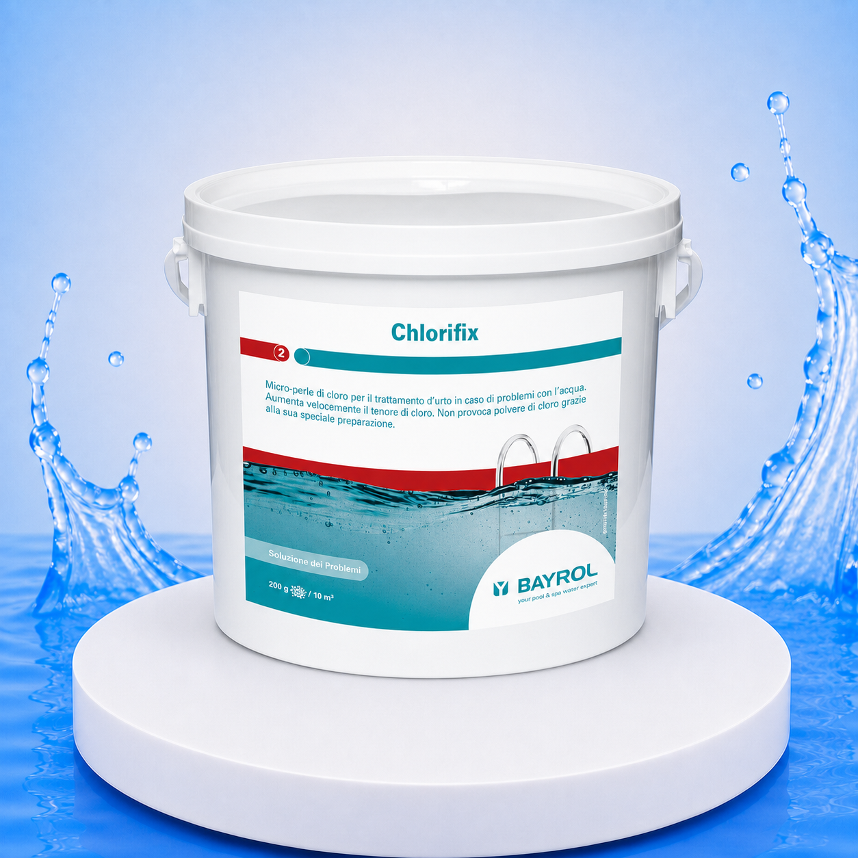 BAYROL Chlorifix 5 kg – Produktbild auf PVC Plattform