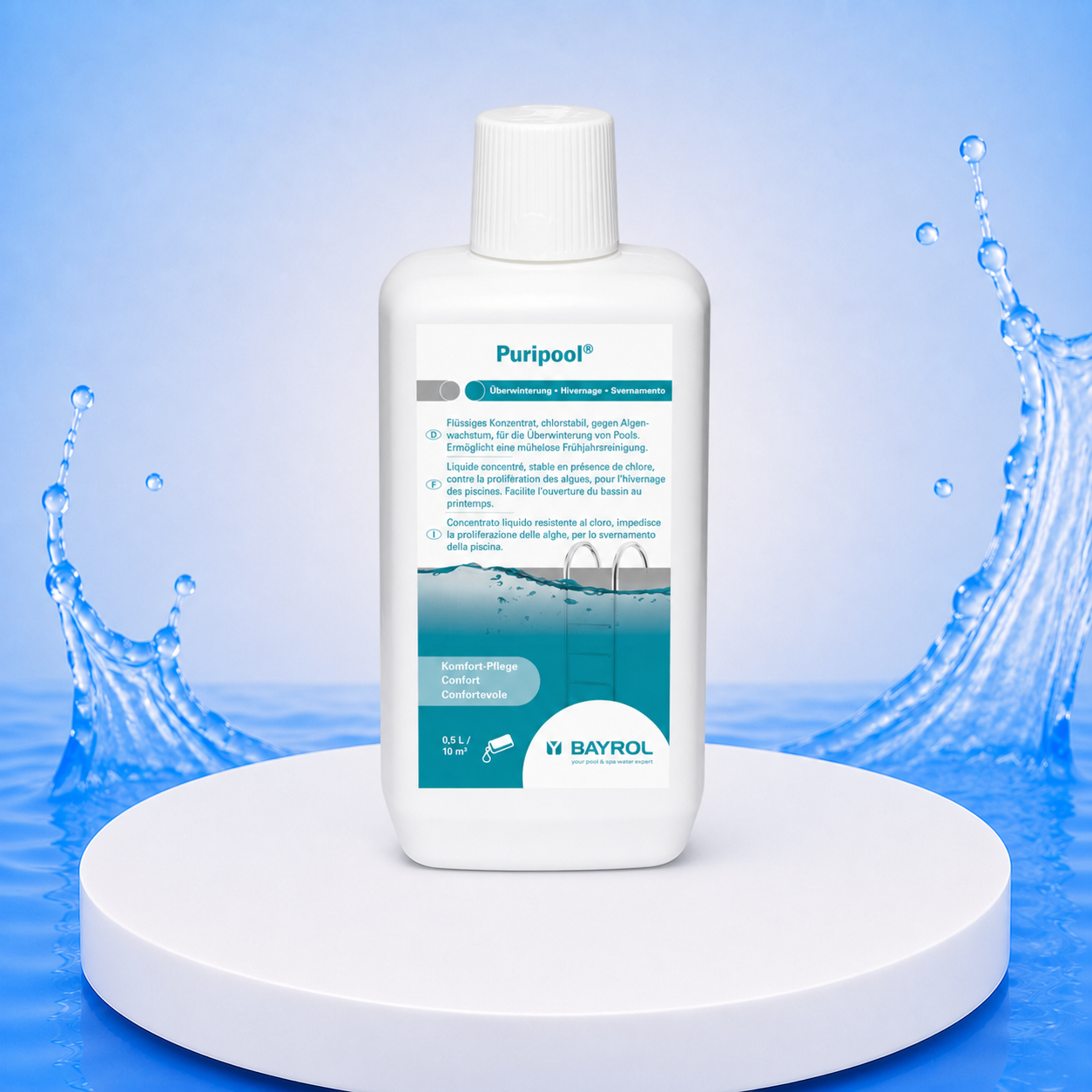 BAYROL Puripool Super 1 L – Produktbild auf PVC Plattform