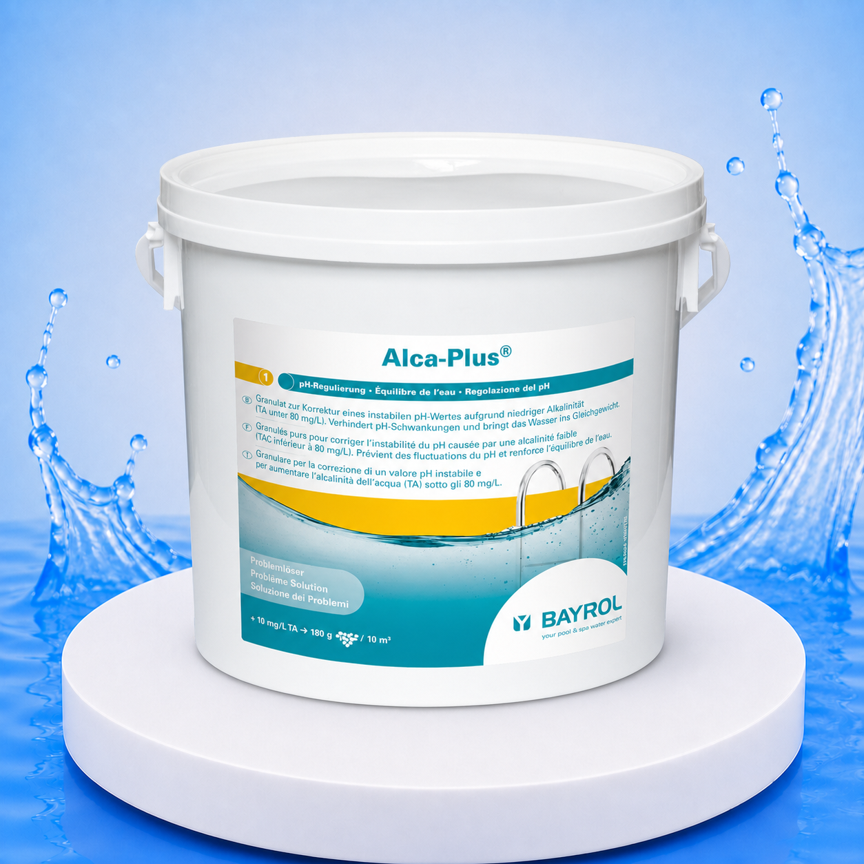 BAYROL Alca-Plus 5 kg – Produktbild auf PVC Plattform
