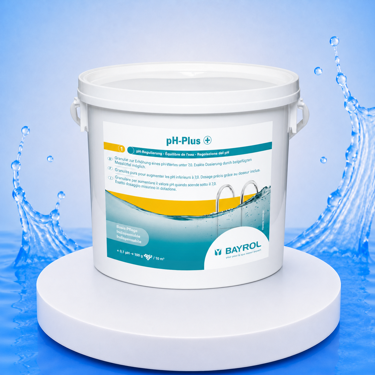 BAYROL pH-Plus 5 kg – Produktbild auf PVC Plattform