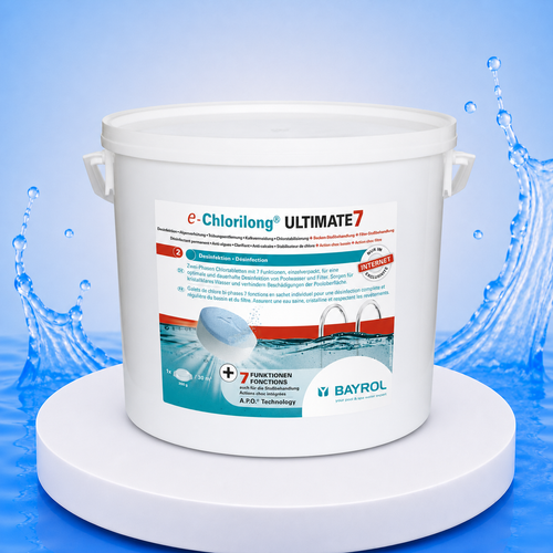 BAYROL Chlorilong ULTIMATE7 10,2 kg – Produktbild auf PVC Plattform