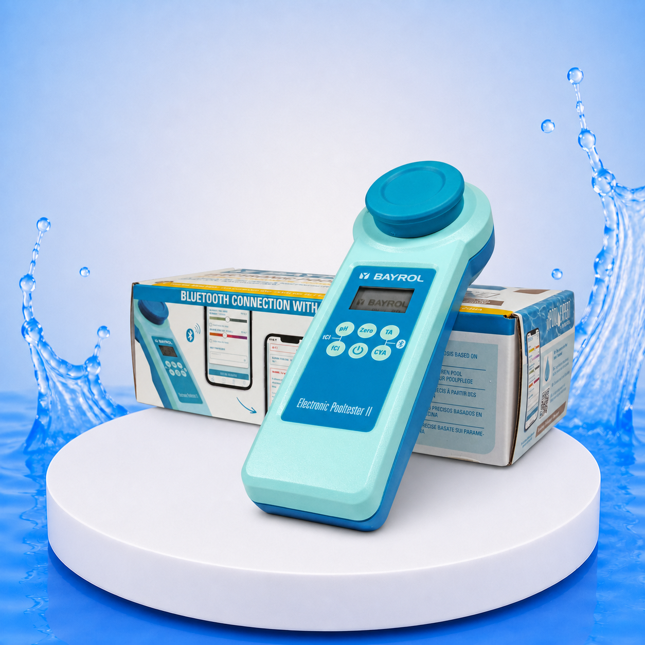 BAYROL Elektronischer Pooltester II – Produktbild auf PVC Plattform