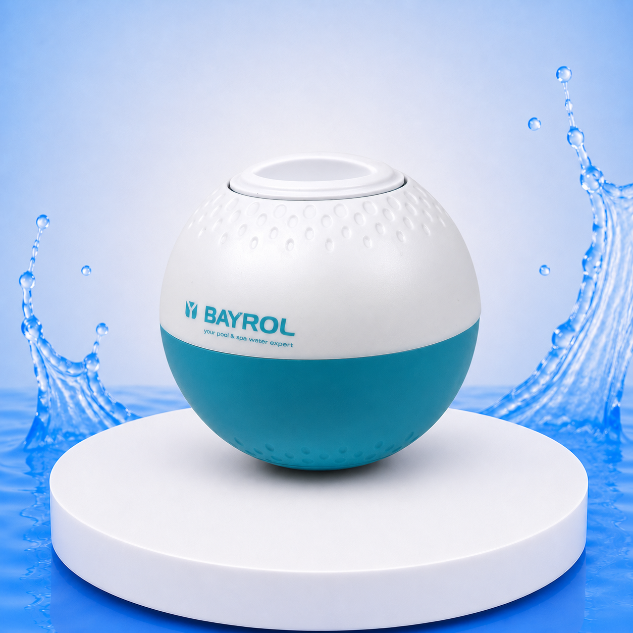 BAYROL Dosierschwimmer für Chlortabletten – Produktbild auf PVC Plattform