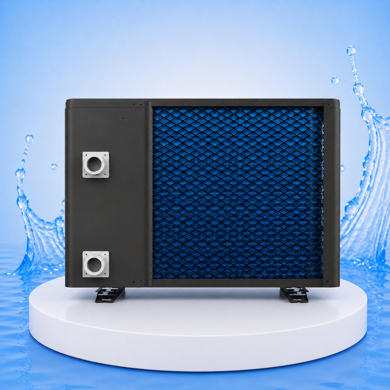 AquaForte Full-Inverter Wärmepumpe 9,5 kW – Detailansicht auf PVC-Plattform