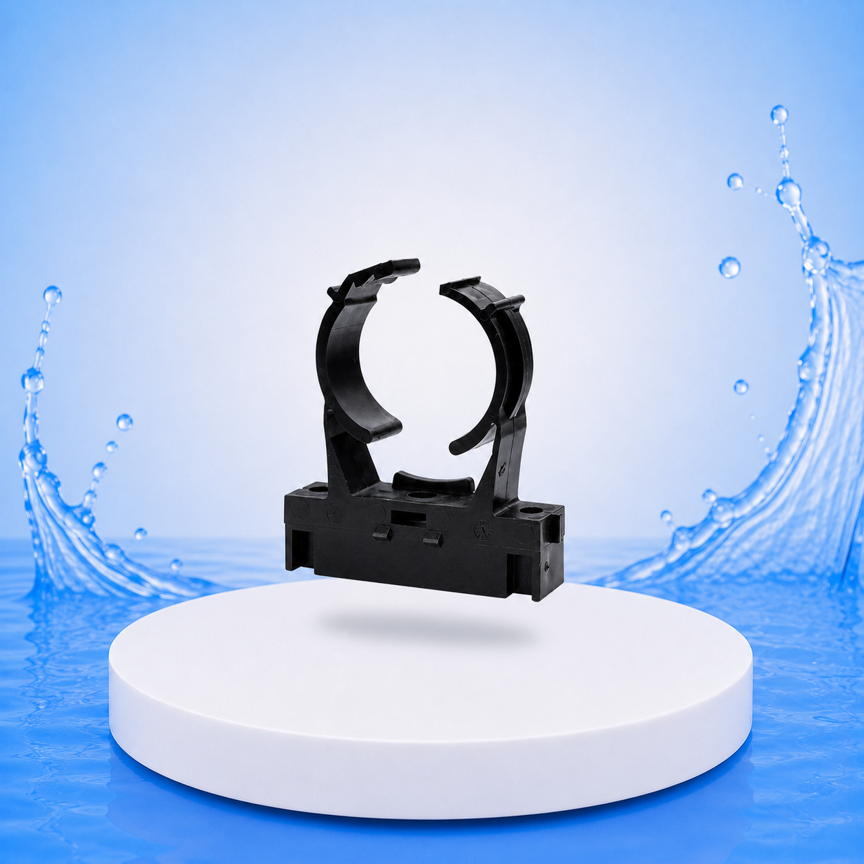 PP Rohrklemme Ø 63 mm Typ C – alternative Ansicht auf einheitlicher PVC-Plattform