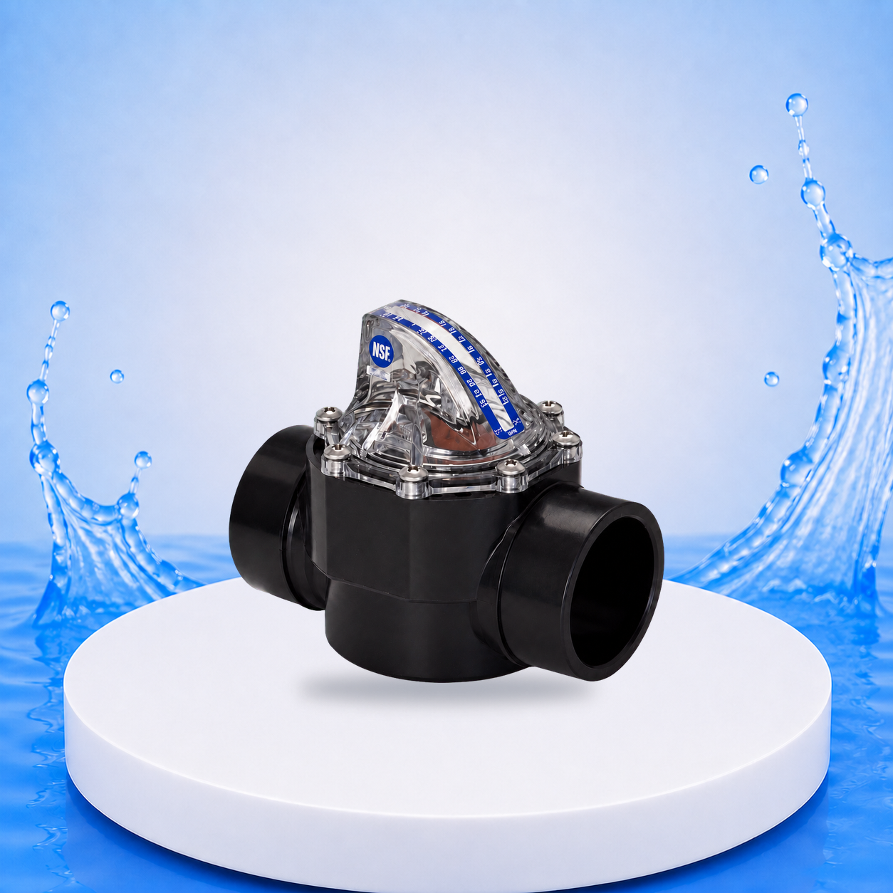 FlowVis Durchflussmesser Ø 50 mm | 2,4–21 m³/h auf einheitlicher PVC-Plattform