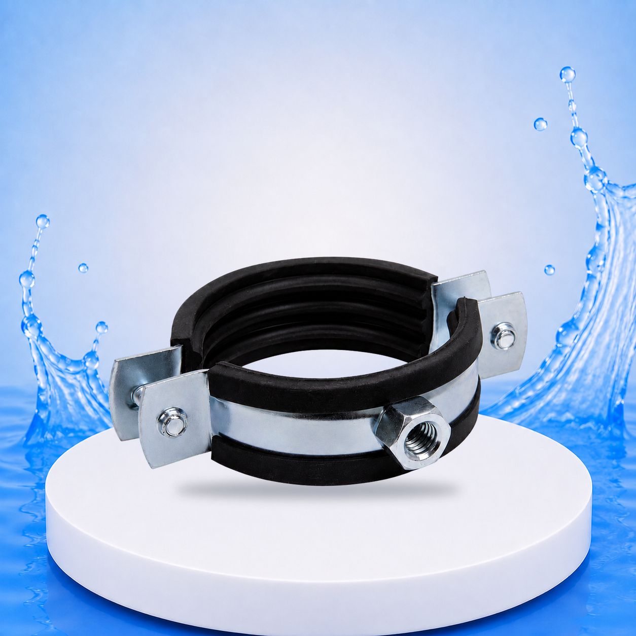 Schraubrohrschelle Ø 48–53 mm auf einheitlicher PVC-Plattform